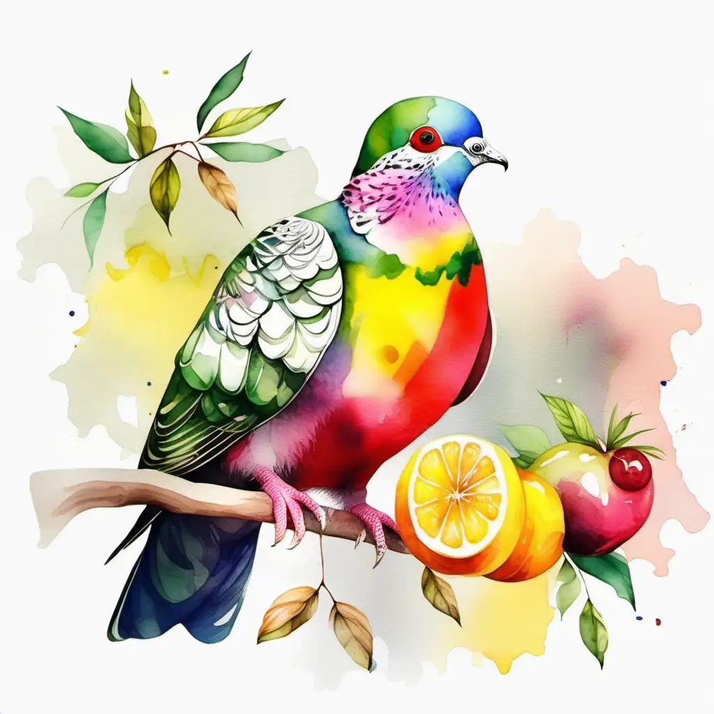 Superb fruit dove super creative watercolor painting beautiful happy white background