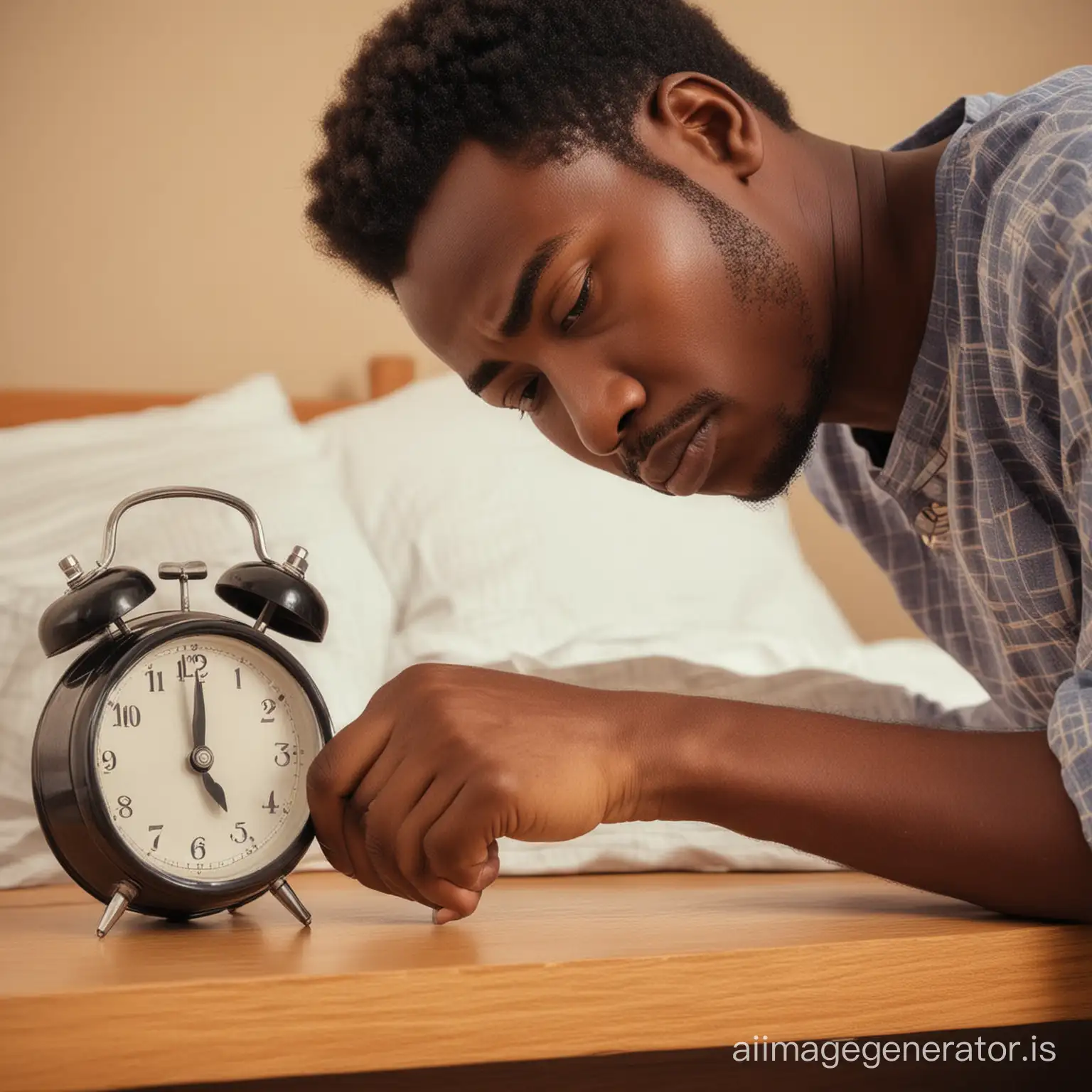 African a person setting an alarm to wake up