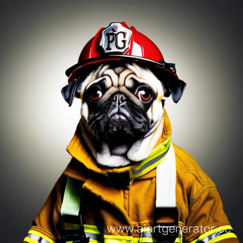 Adorable-Pug-Wearing-a-Firefighter-Helmet