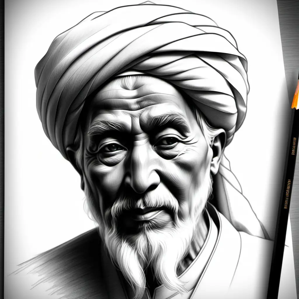 Jalaluddin Rumi Portrait in Pencil Scratch Style