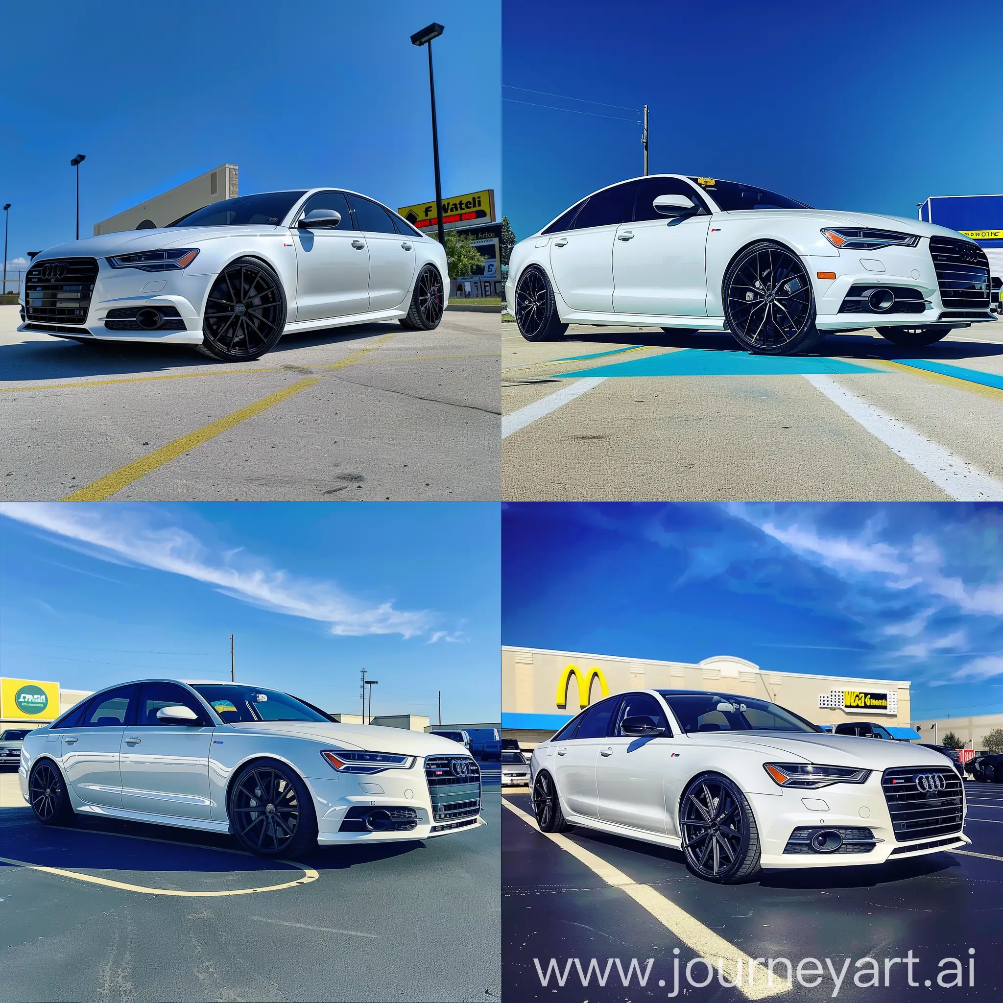 Snapchat-Style-Photo-of-White-Audi-A6-2015-with-Black-Rims-Parked-at-Walmart-under-Blue-Sky