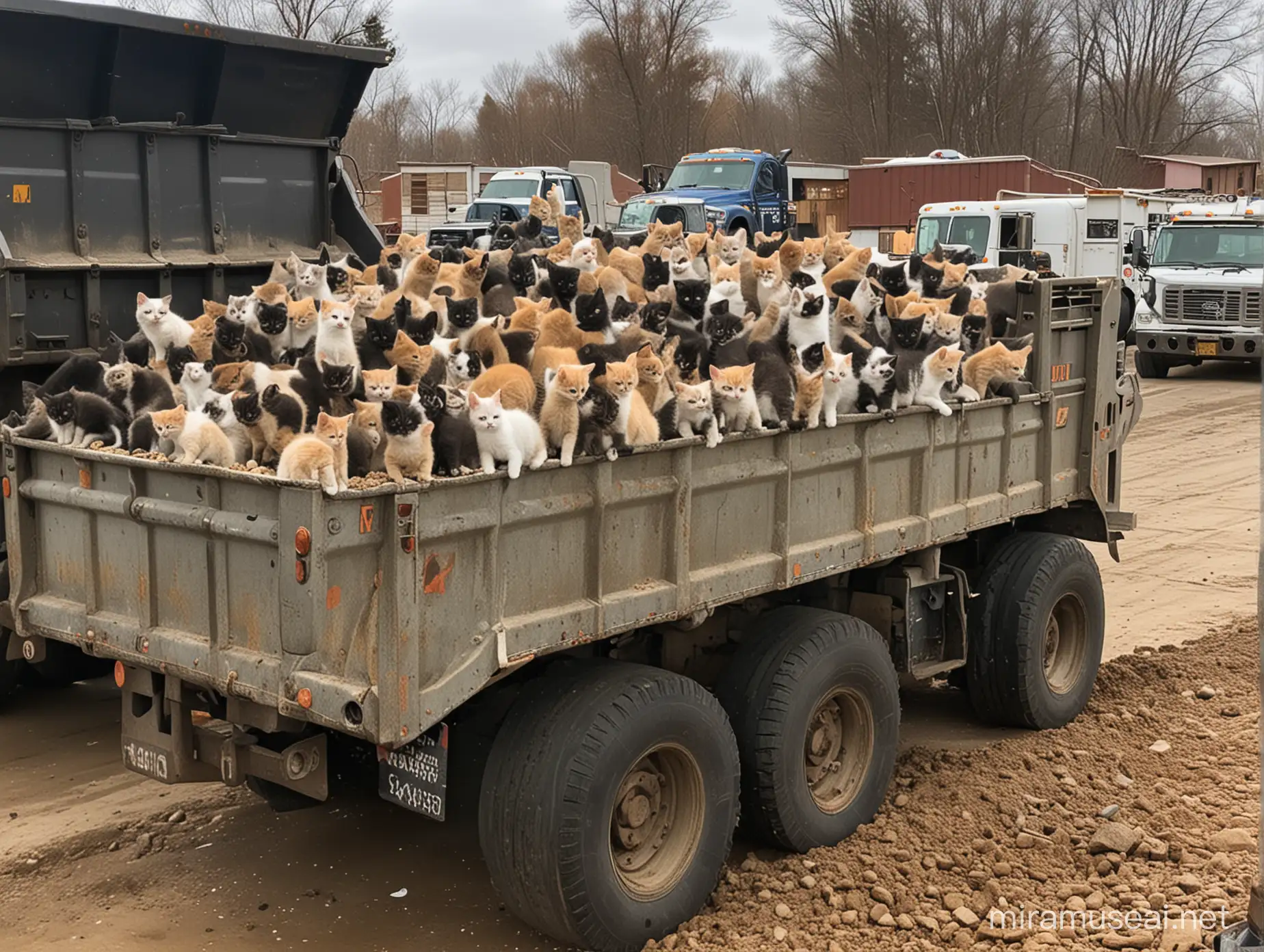 dump truck loaded with kittens