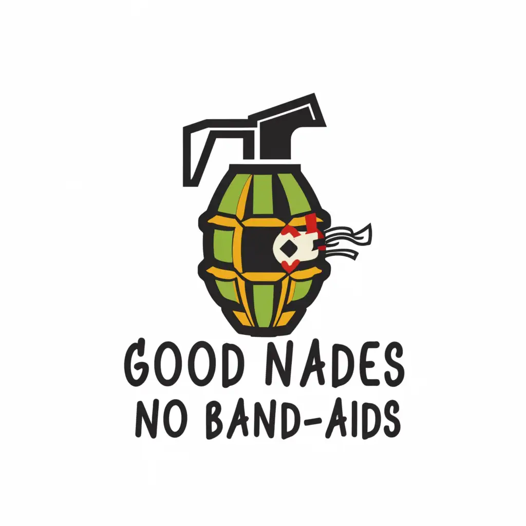 a logo design,with the text "Good Nades No Band-Aids", main symbol:Stylized Grenade  With  a  bandage    on  it,complex,be used in Internet industry,clear background