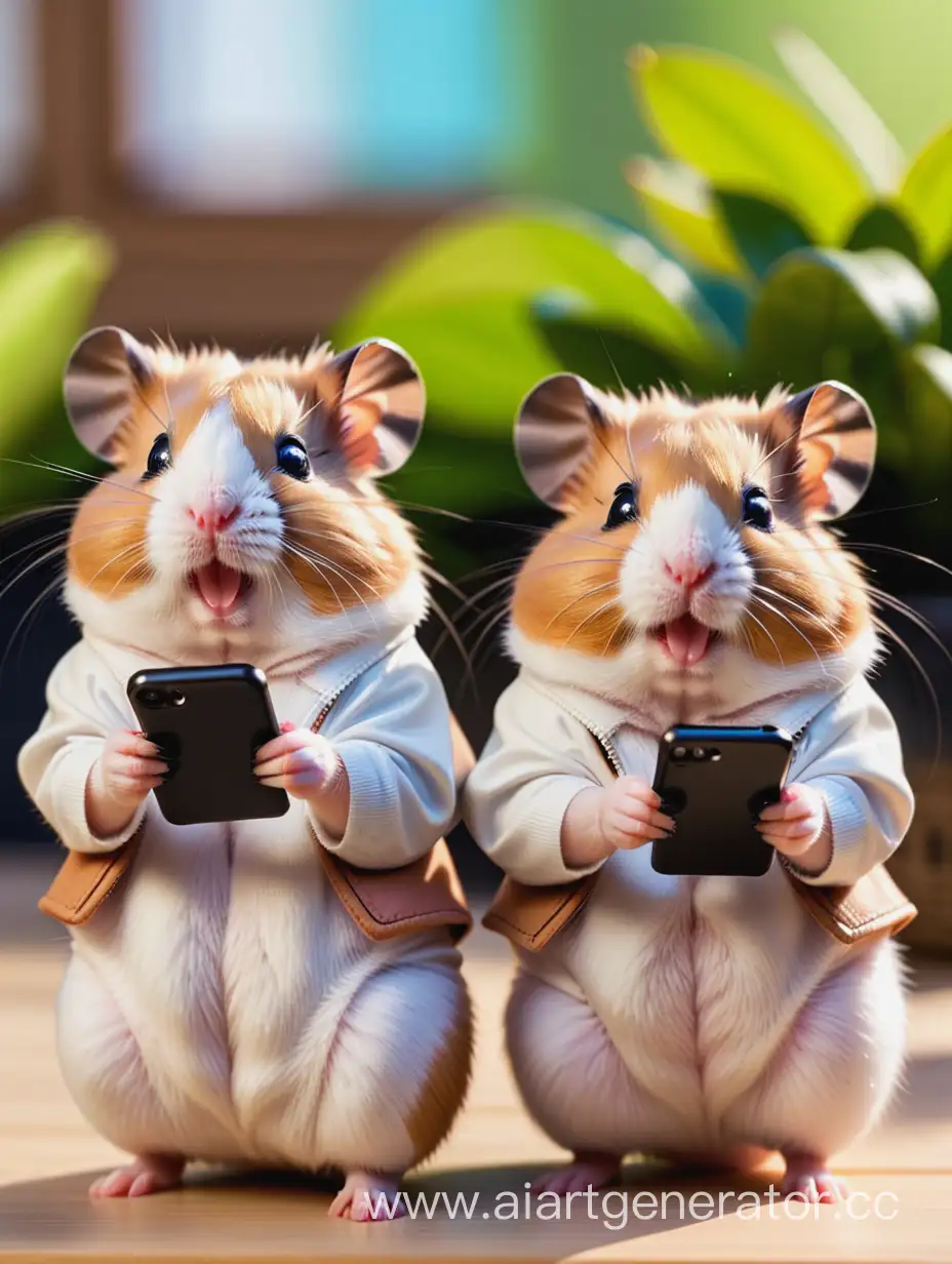 Cute-Hamsters-Engaging-with-Smartphones-Adorable-Rodents-Exploring-Digital-Devices