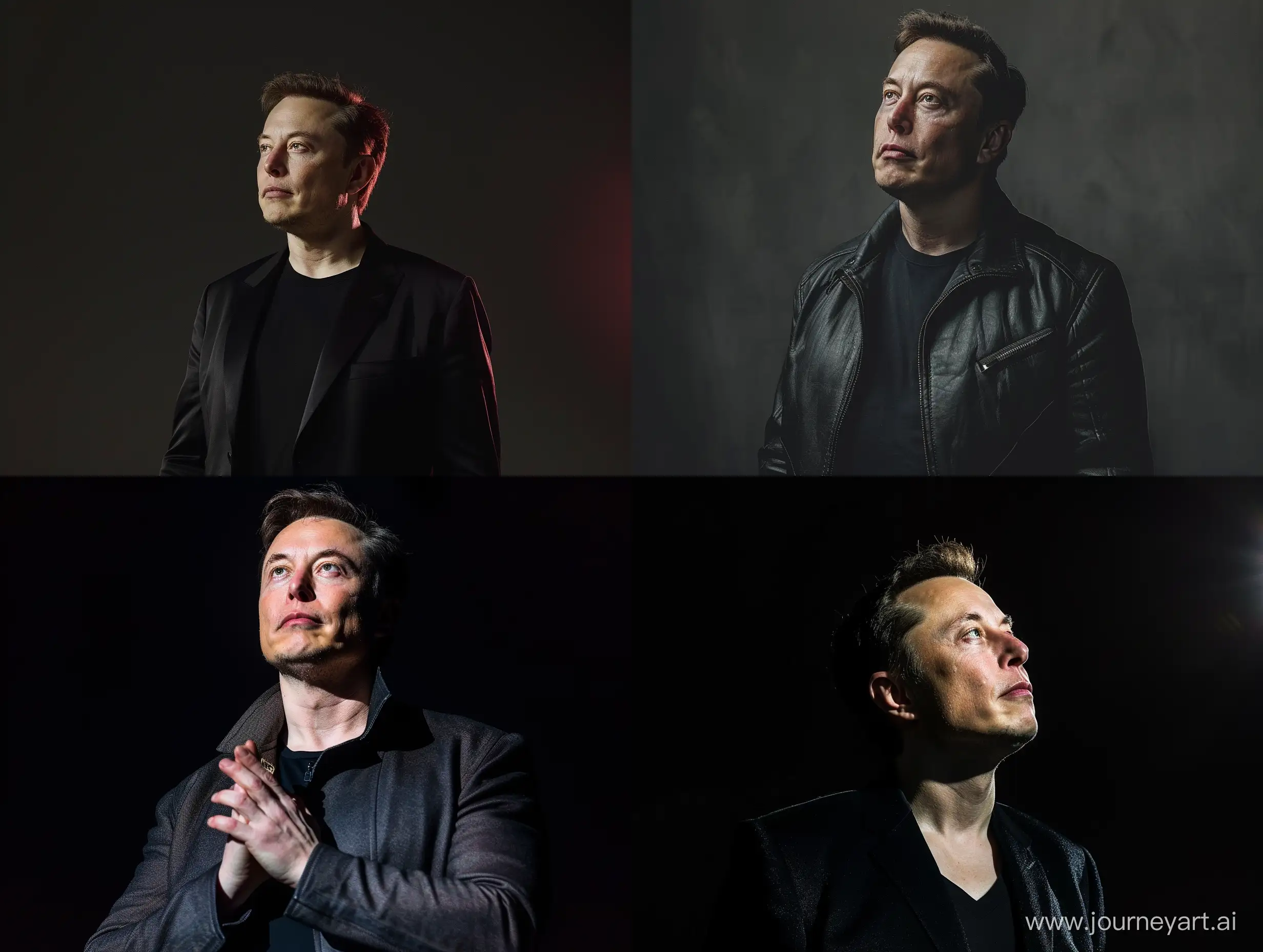 A cinematic photo of Elon Musk on a black background