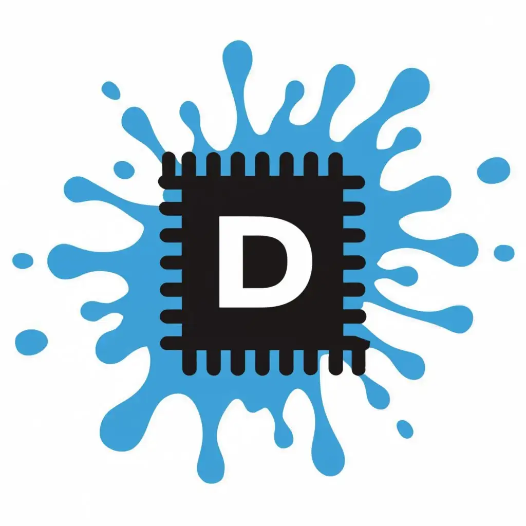 logo, D, microchip, splatting, with the text "DPTR", typography, be used in Technology industry