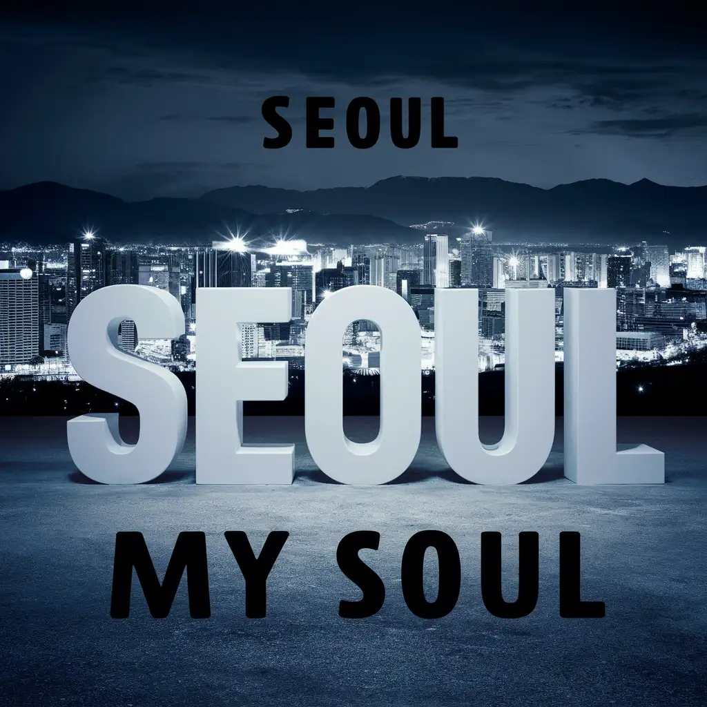 Seoul печатными на заднем фоне стоят буквы обемные белого цвета с черным контуром 
перед ними прописными my soul черным цветом стоят буквы
