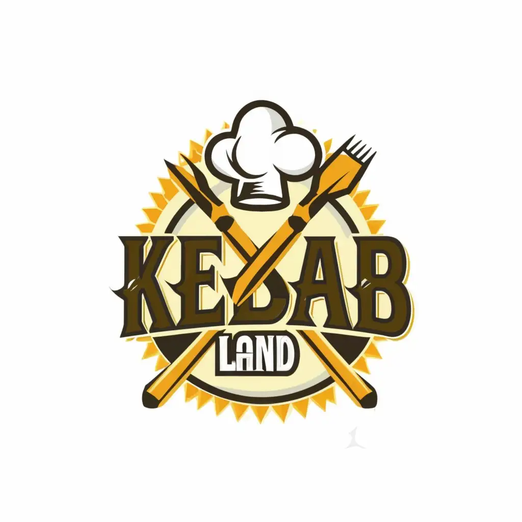 a logo design,with the text "Kebab Land", main symbol:Kebab Skewer and Chef Hat,Moderate,be used in Restaurant industry,clear background