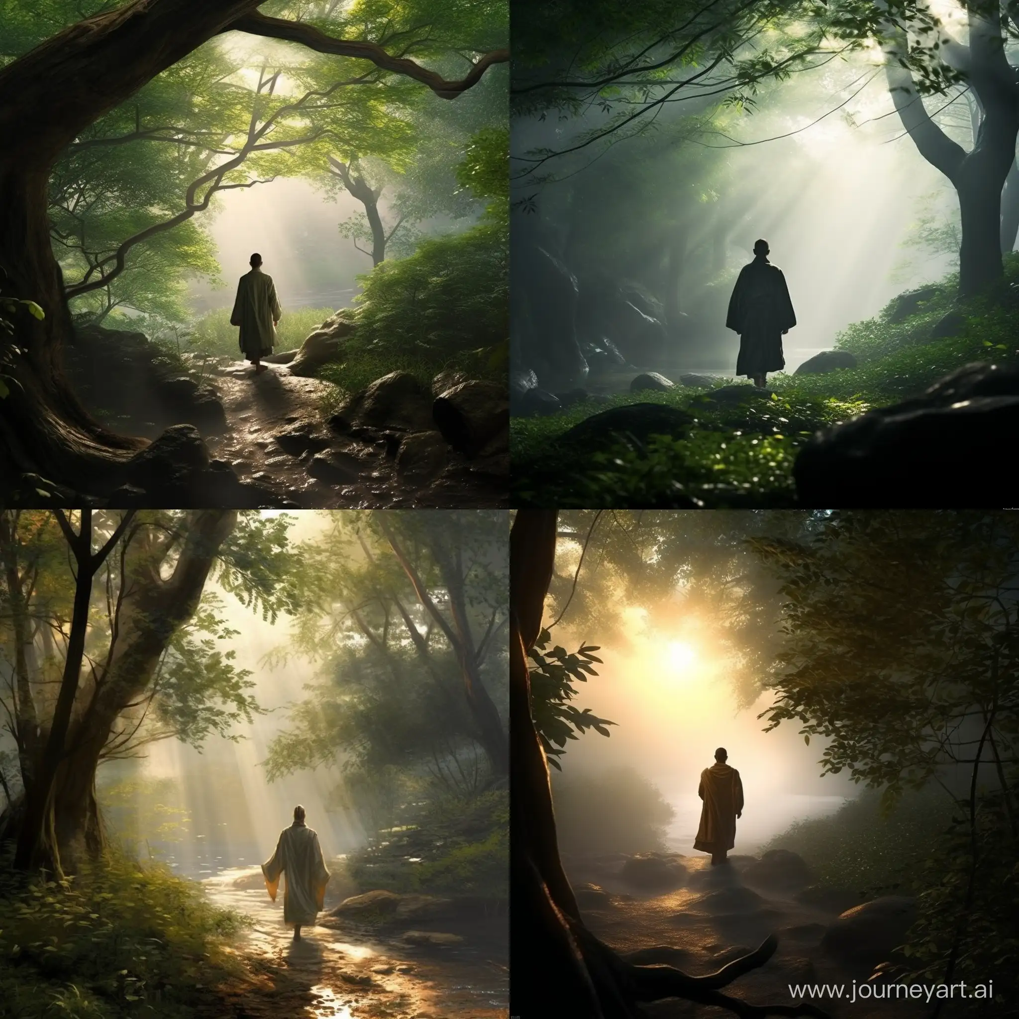 Serene-Zen-Practitioner-Strolling-in-HighDefinition-Forest