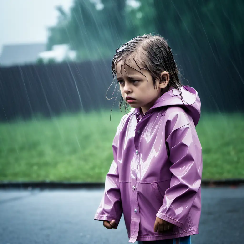 Contemplative Little Girl in the Rain