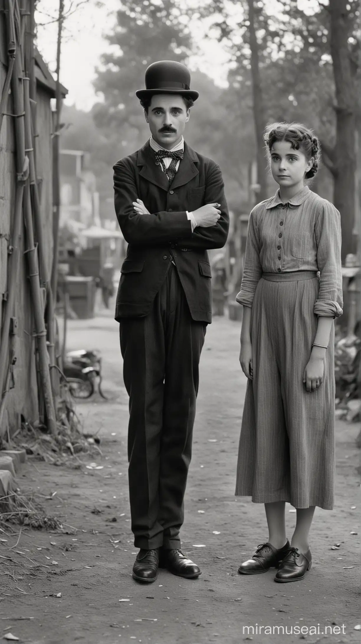 Vintage Silent Film Scene Charlie Chaplins Little Tramp with Lita Grey