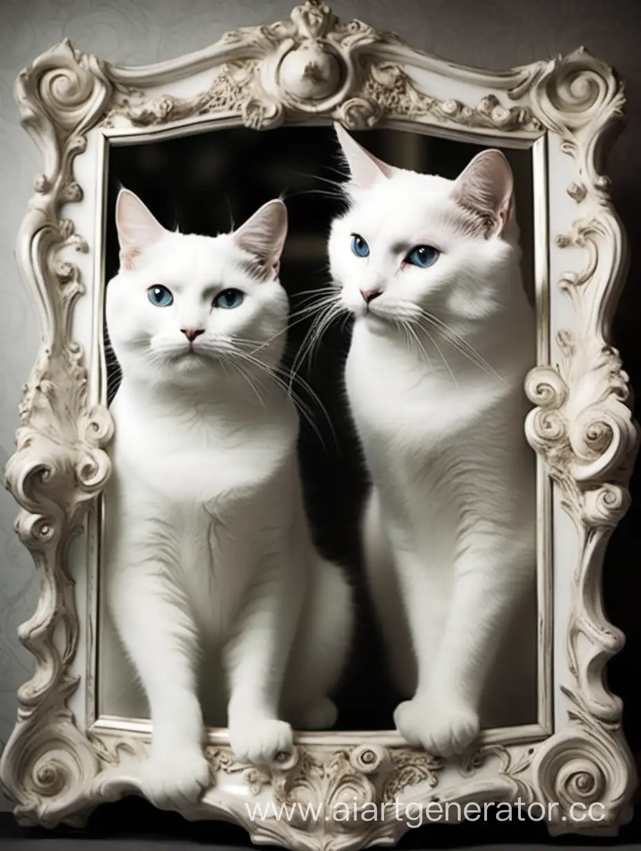 кот смотрит в зеркало сам красивый белый королевский
