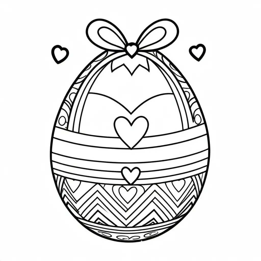 easter egg with heart for kid, Coloring Page, black and white, line art, white background, Simplicity, Ample White Space. The background of the coloring page is plain white to make it easy for young children to color within the lines. The outlines of all the subjects are easy to distinguish, making it simple for kids to color without too much difficulty