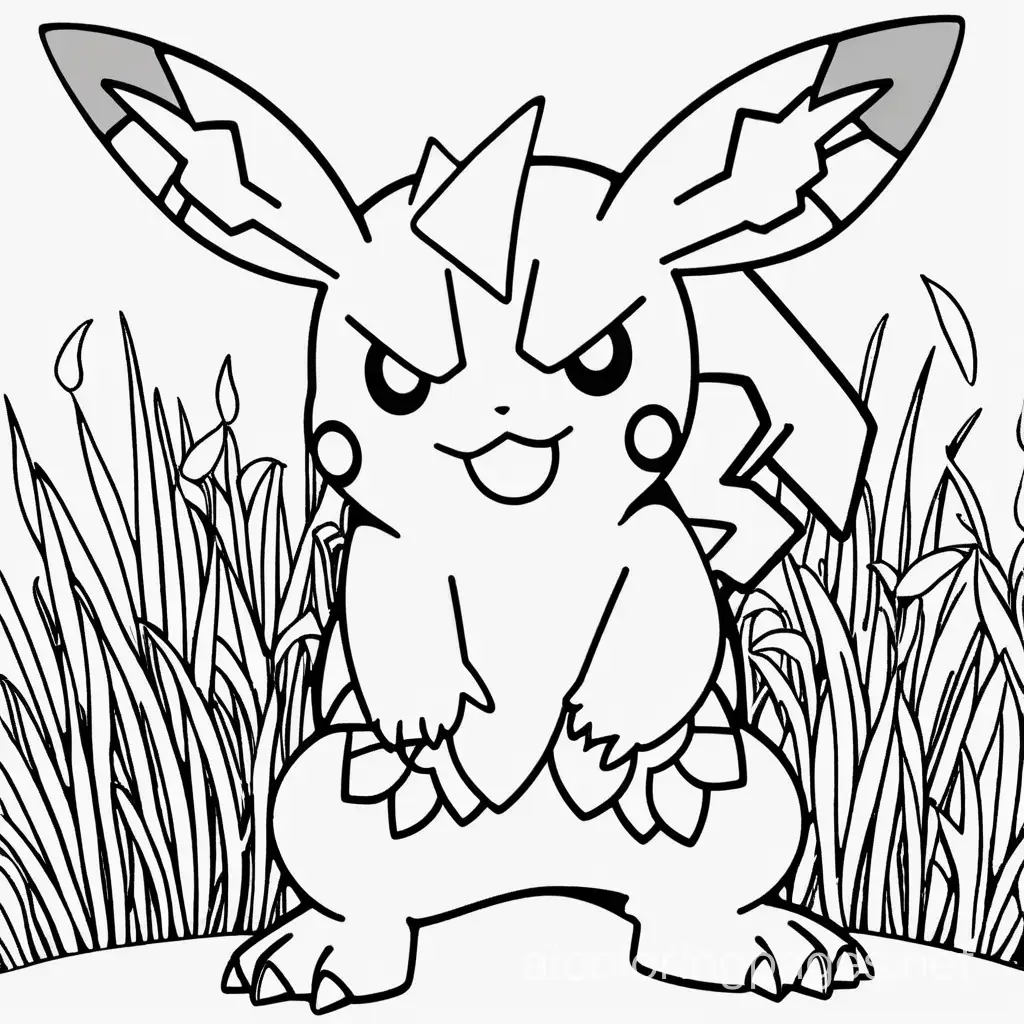 Pokémon, metal type, grass type, triball, Coloring Page, black and white, line art, white background, Simplicity, Ample White Space. The background of the coloring page is plain white to make it easy for young children to color within the lines. The outlines of all the subjects are easy to distinguish, making it simple for kids to color without too much difficulty