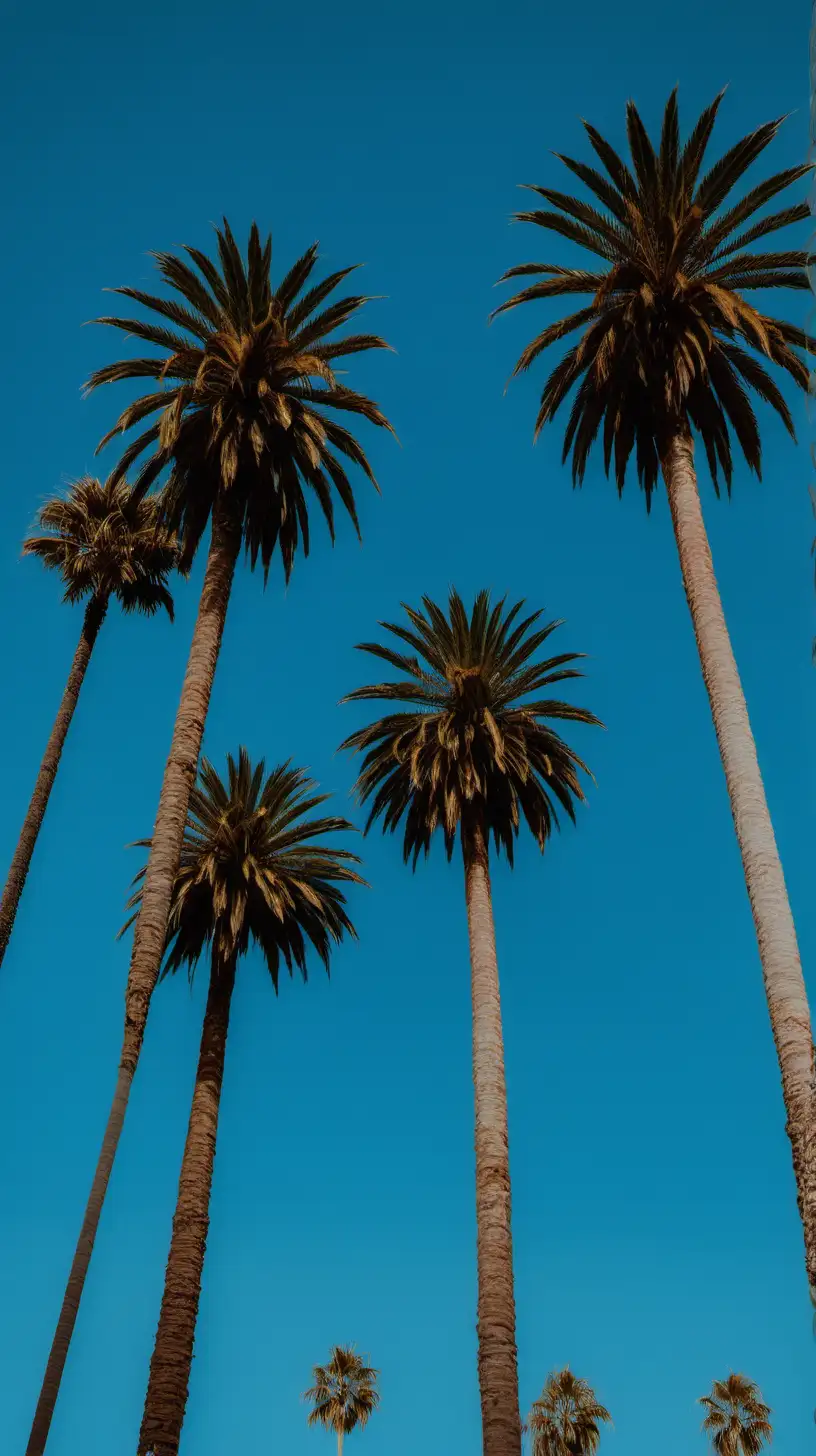 palm trees in Santa Monica, blue sky,