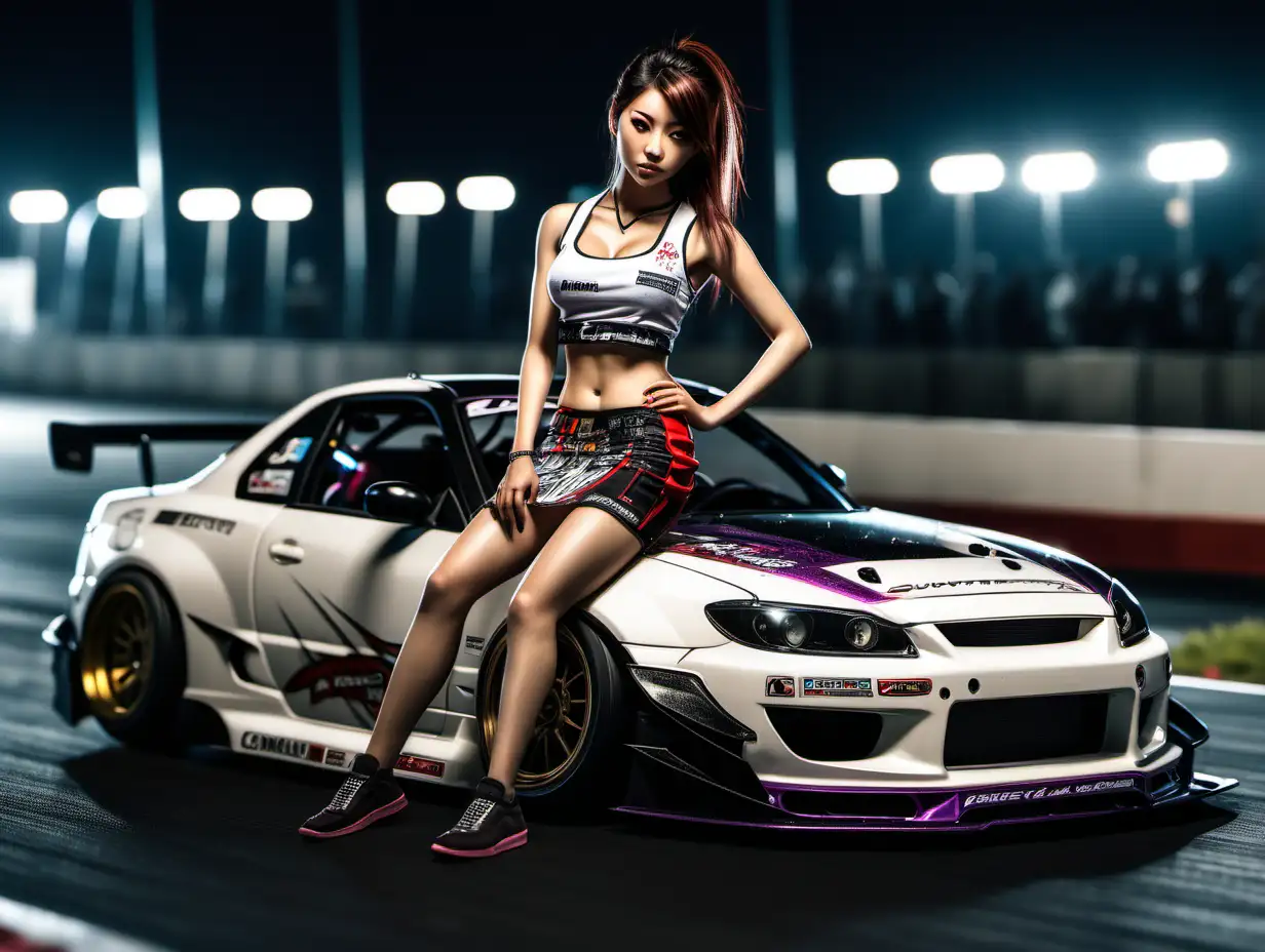 HyperRealistic Drift Racing LBSuper Silhouette S15 SILVIA on Track with Japanese Track Girl