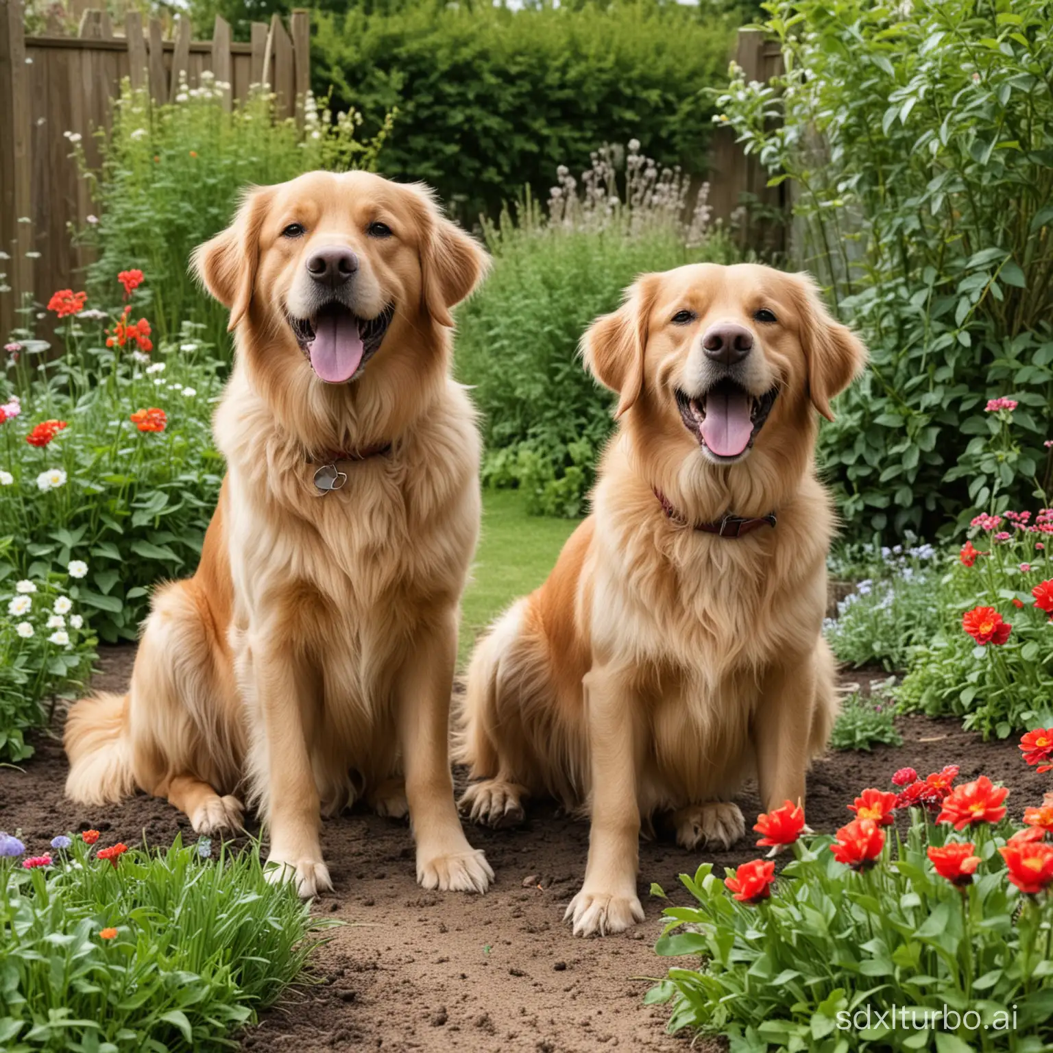 Happy dogs in the garden