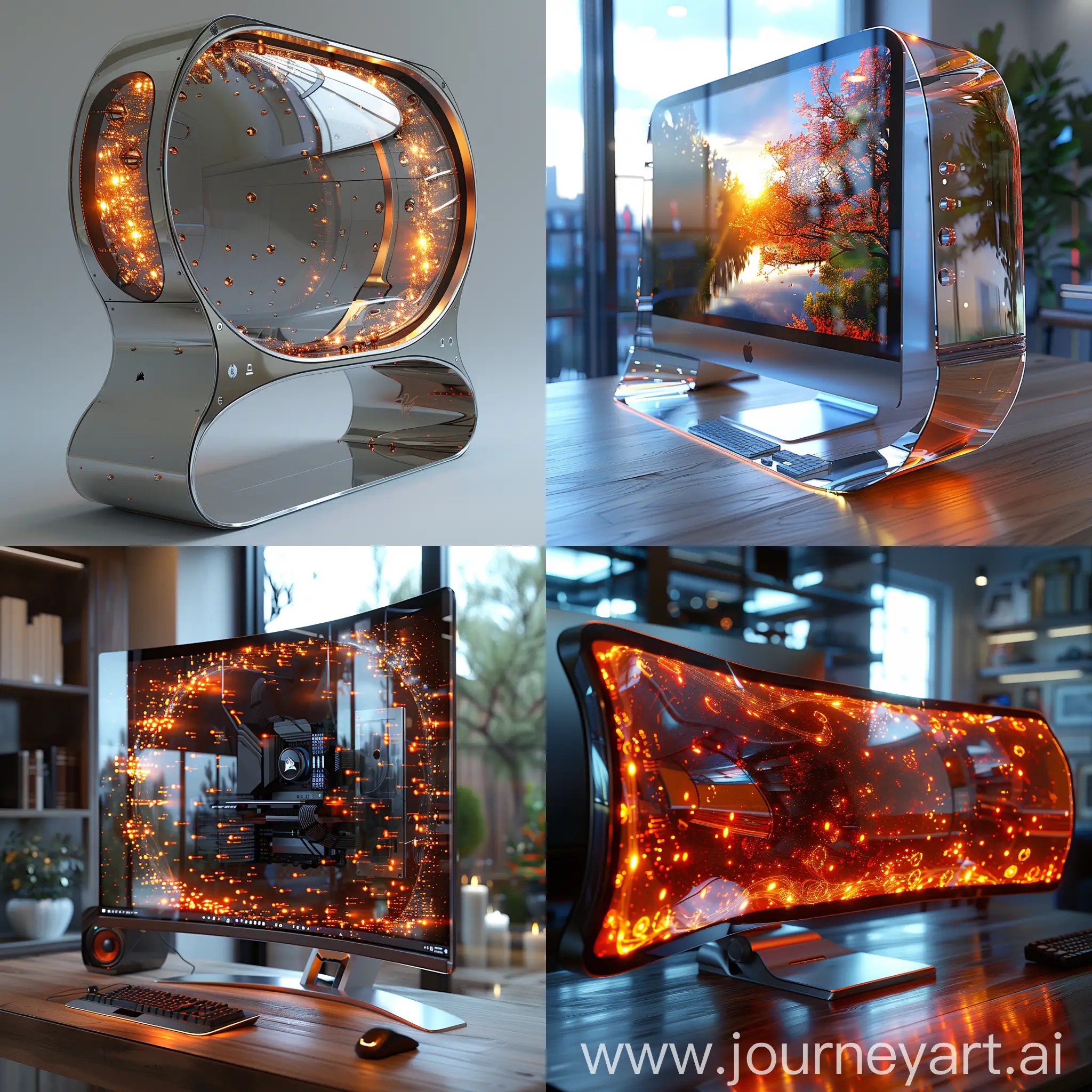 Futuristic PC monitor, ultra-modern, ultramodern, stainless steel and transparent materials, smart materials, high tech, octane render --stylize 1000