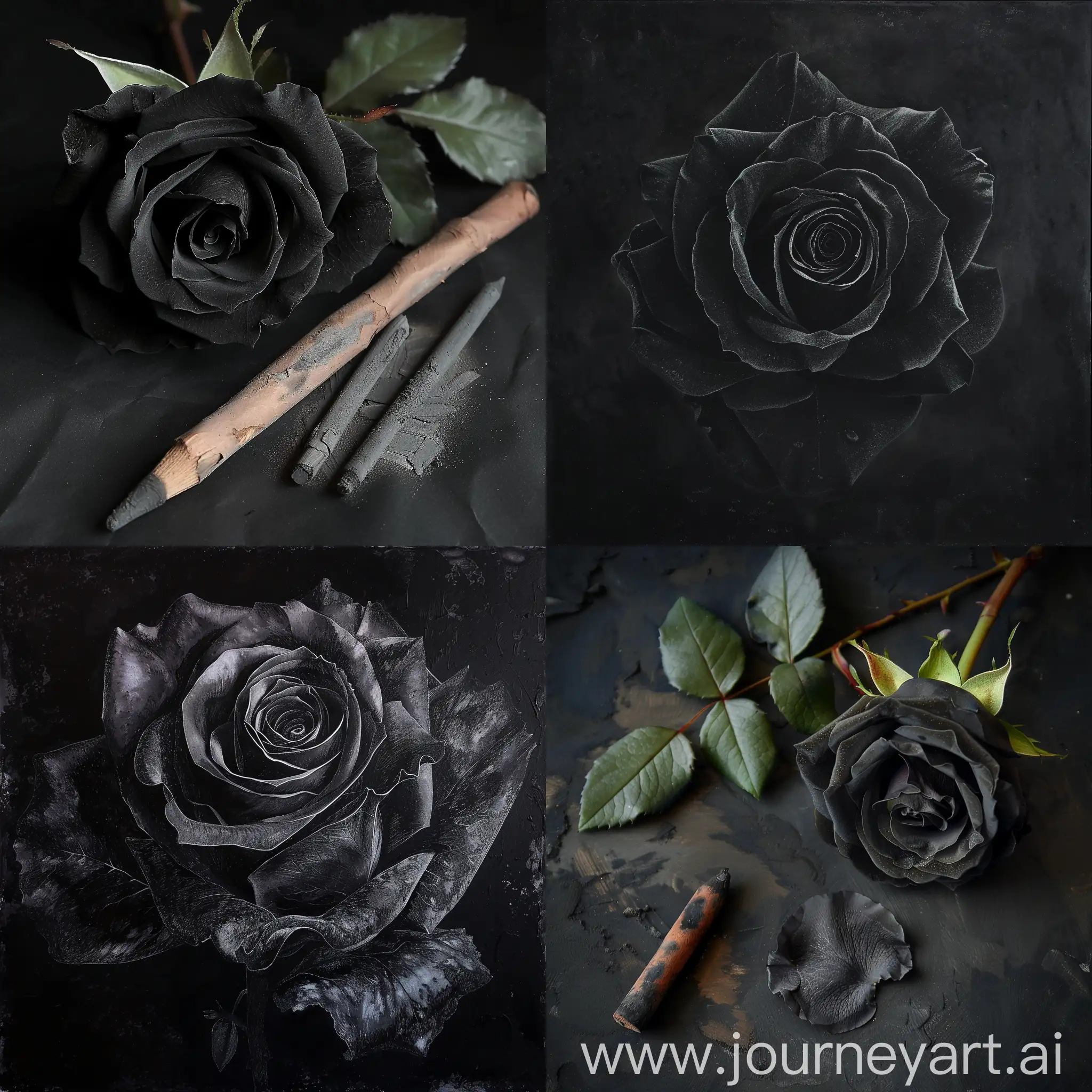 rose noire sur fond noir et carbonne