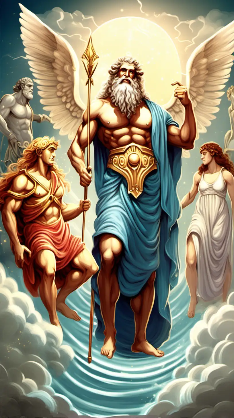 Zeus and the Gods in Enchanting Soft Fairy Tale Illustration
