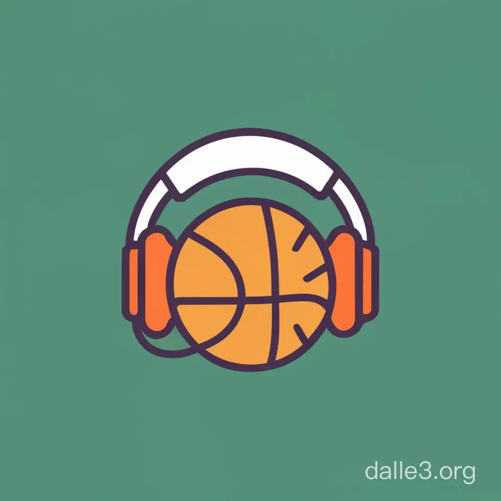 logo for a podcast about basketball. It has to be simple, minimalistic. It has to show a basket ball weareing a headset