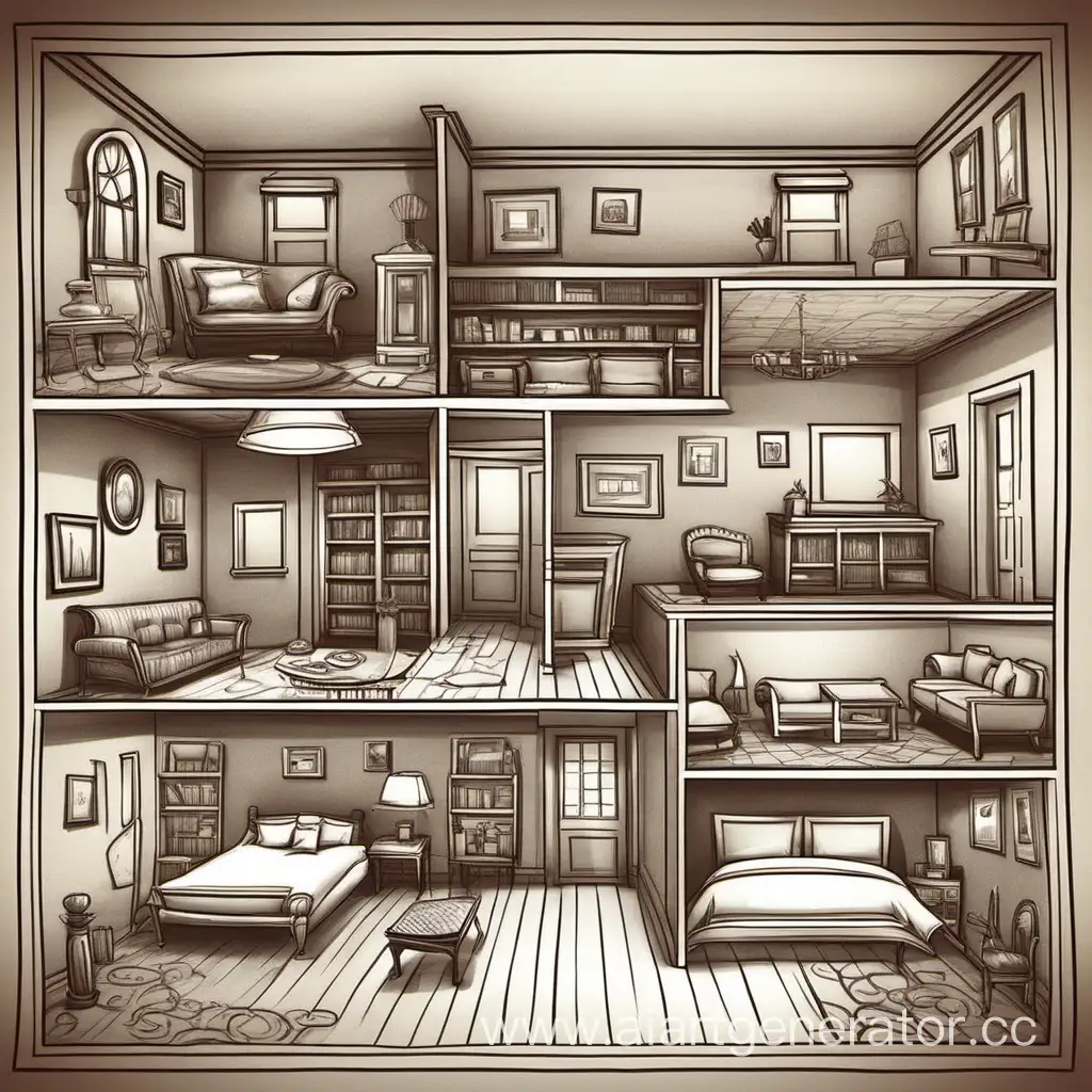 Enigmatic-Interiors-Illustration-of-a-Game-Riddle-House