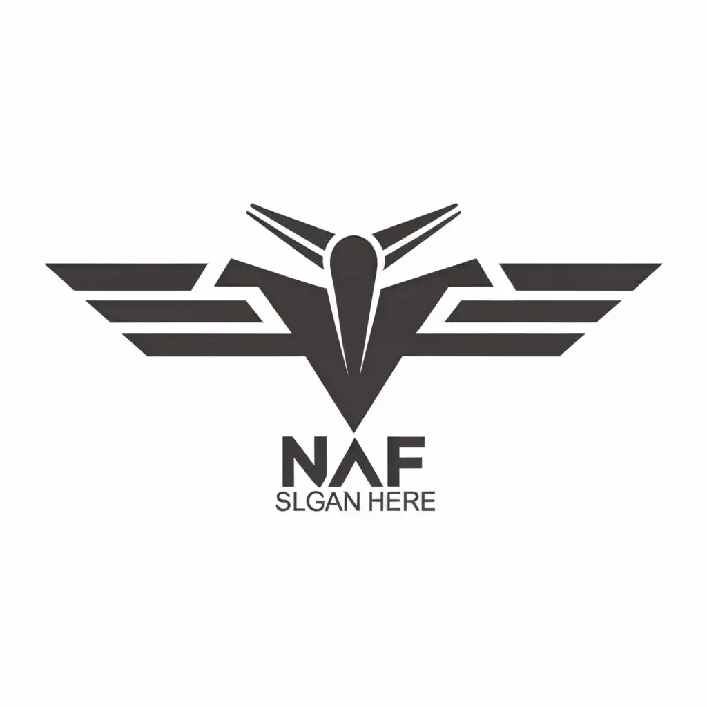 a logo design,with the text "NAF", main symbol:fighter plane, industrial, wings,Minimalistic,be used in Automotive industry,clear background