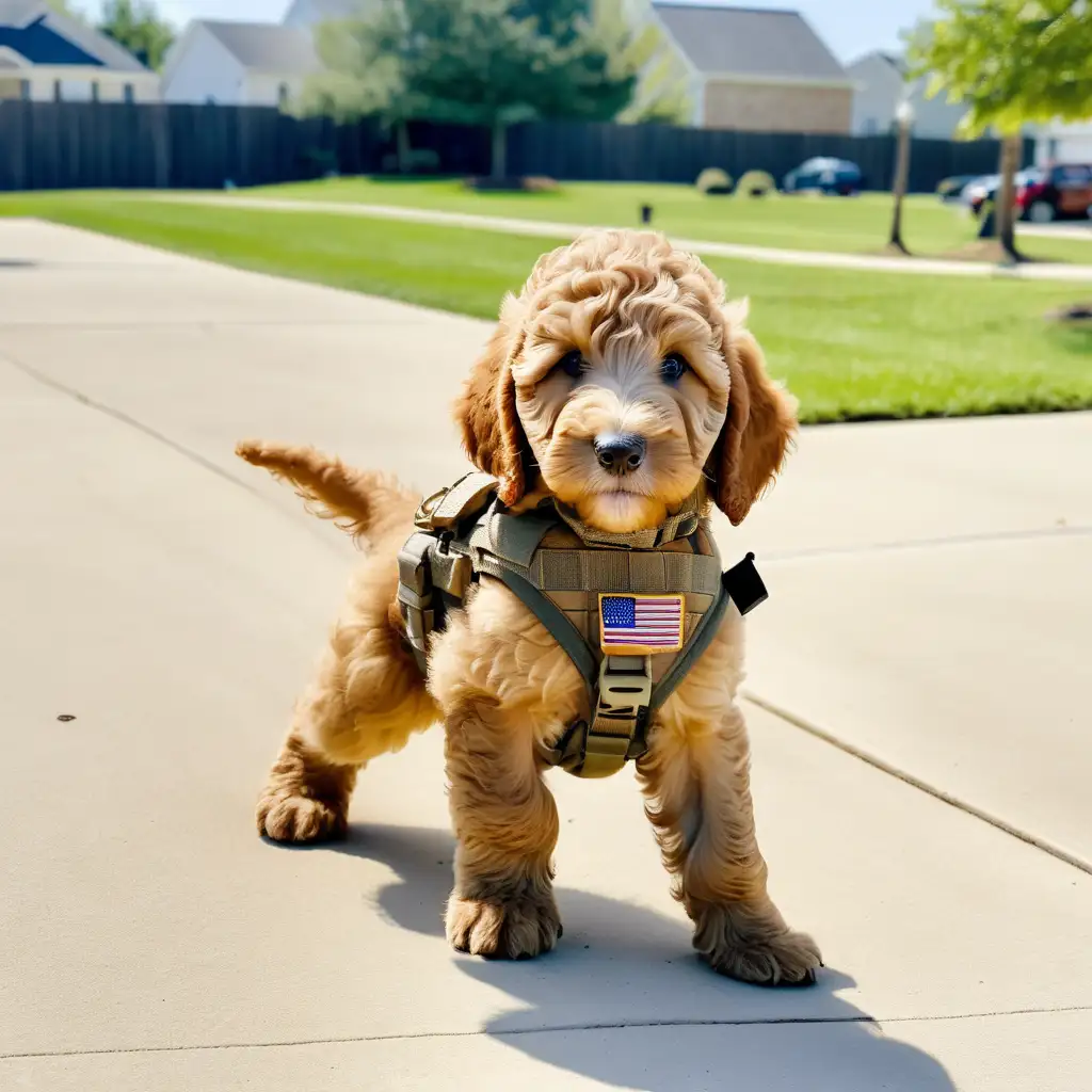 Golden Doodle Puppy Special Forces Adorable Canine Team Ready for Action