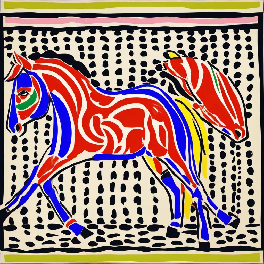 Joyful Equine Celebration in Vibrant Matisse Style