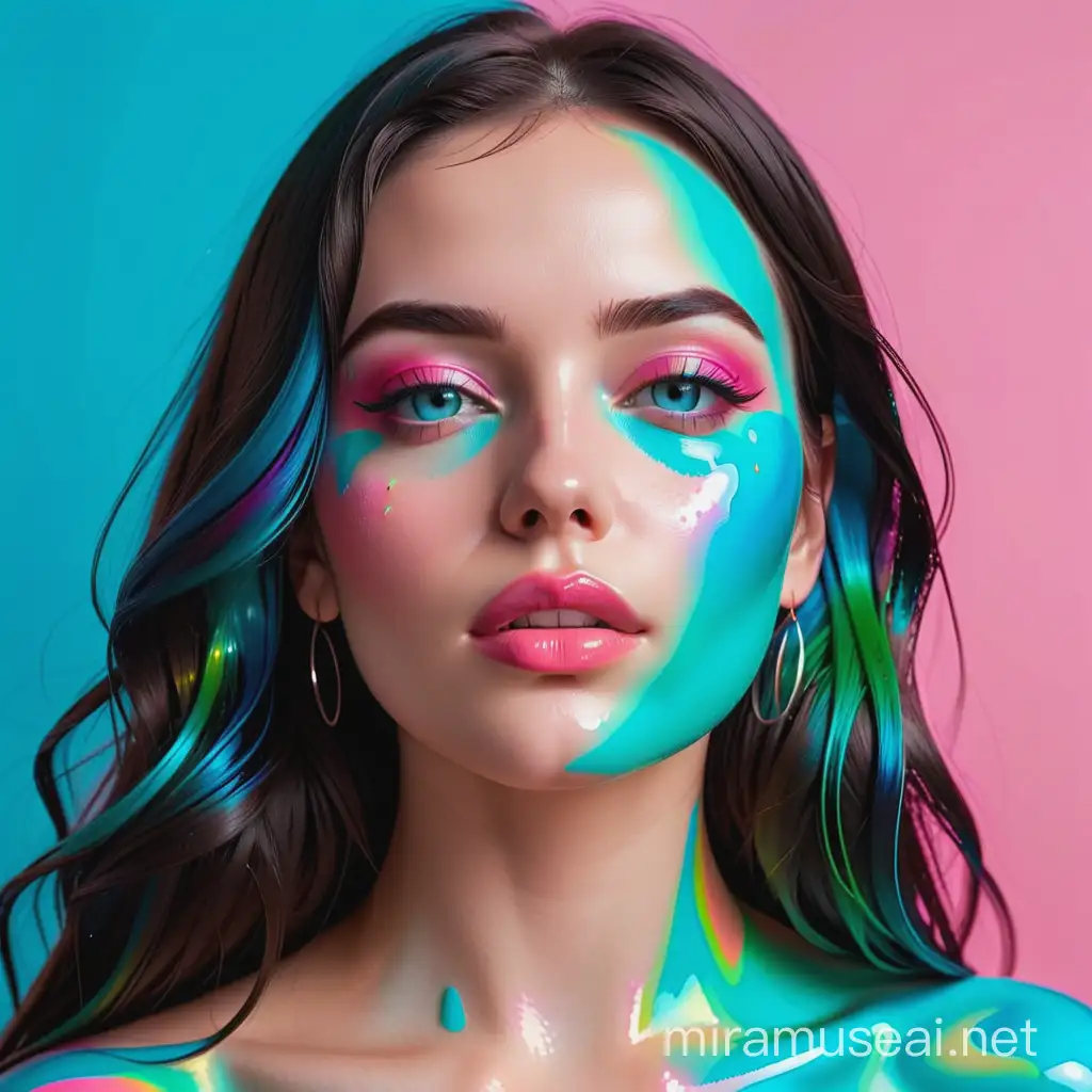 Vibrant Porcelain Portrait of a Spanish Woman with Glossy Skin and Colorful Makeup