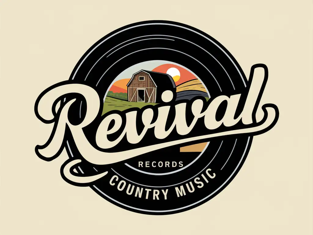 Vintage 70s Style Logo for Country Record Company Revival Records