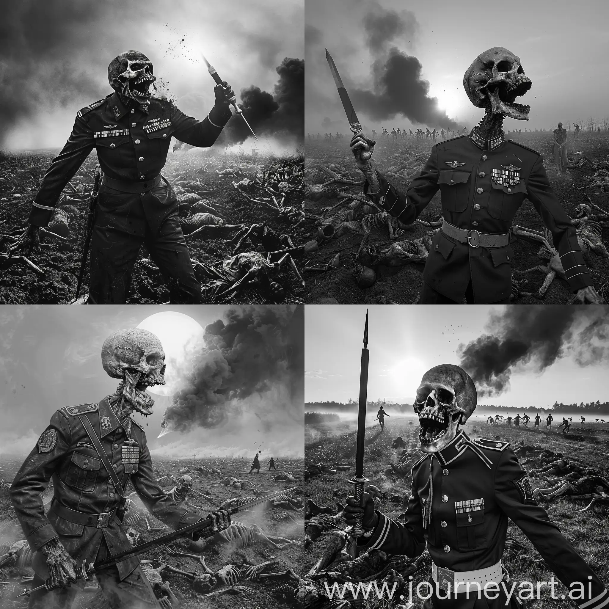 Madness-of-the-Undead-Screaming-Skull-Officer-amidst-Burned-Battlefield