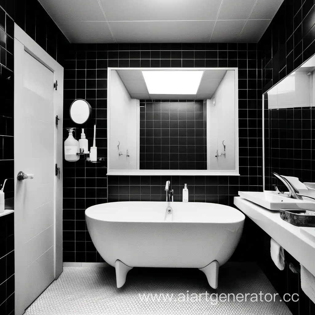 Monochrome-Bathroom-Scene-with-Sink-Brush-and-Toothpaste