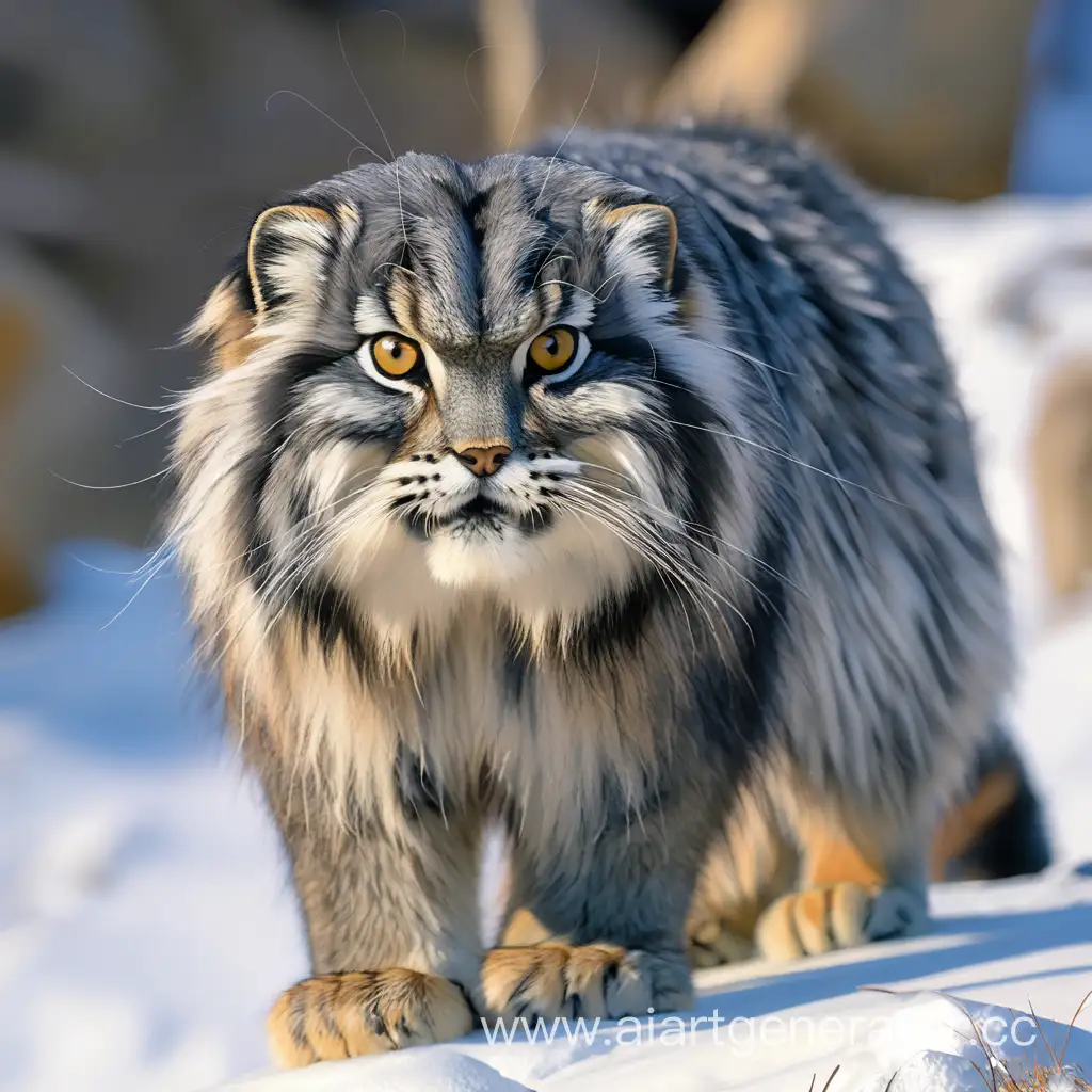 Cute-Manul-Cat-Resting-on-Mossy-Forest-Floor