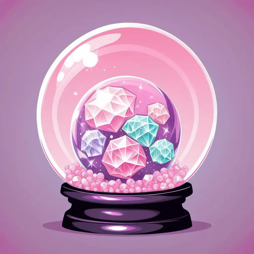Enchanting Pastel Pink Crystal Ball with Crystals Vector Illustration