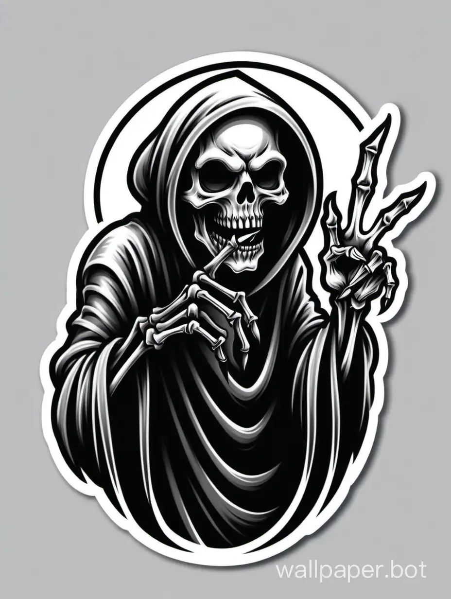 Grim Reaper Skull Skeleton Grin Grinning Middle Finger Death Evil Kill Killer Grim Ghost Tattoo Hell Art Logo, sticker, white background