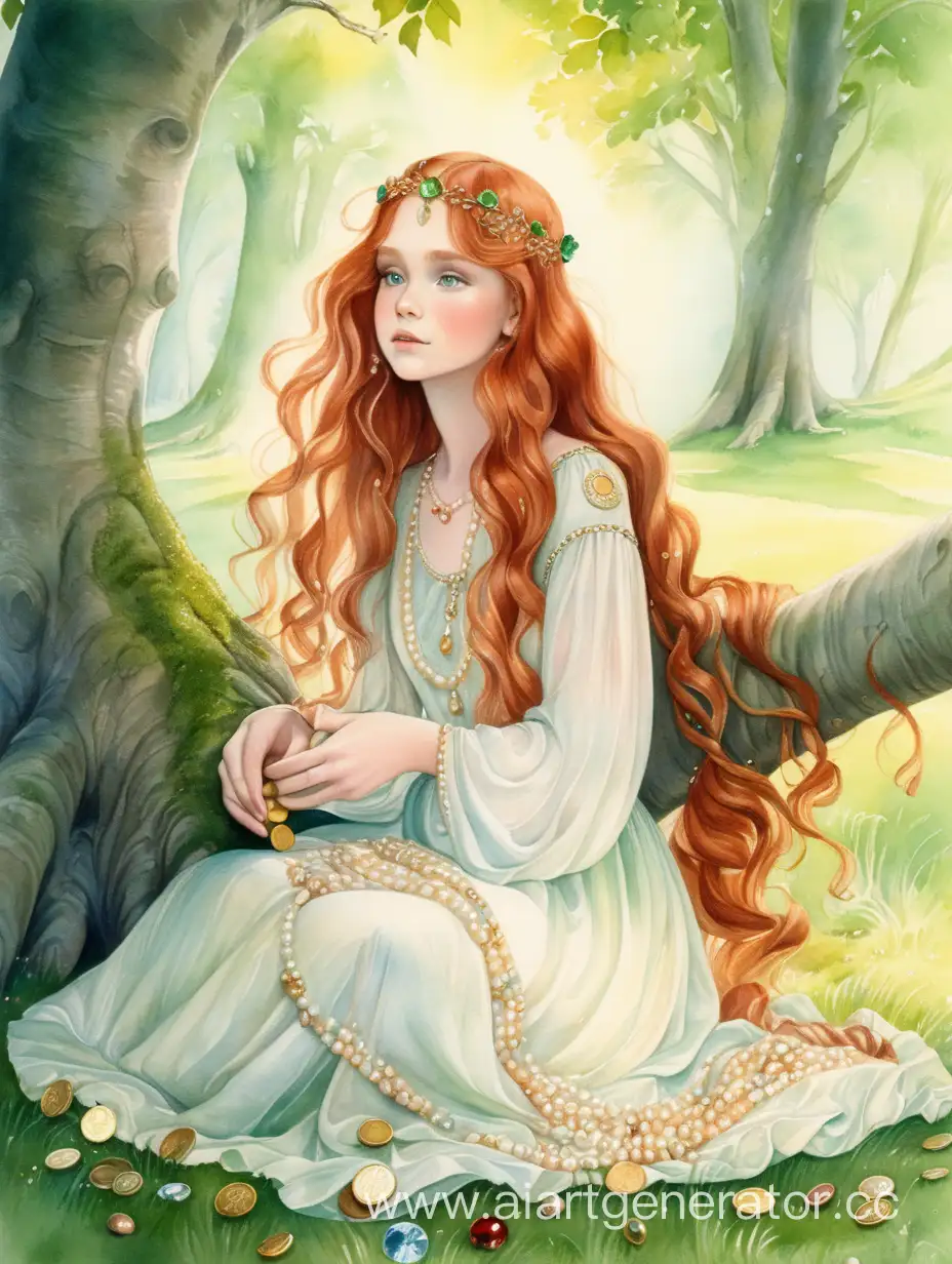 Enchanting-Forest-Scene-Girl-in-SlavicInspired-Attire-Collecting-Treasures