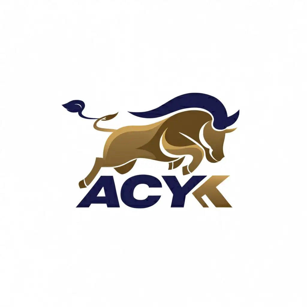 logo, Bull Run, with the text "AcYk", typography, be used in Entertainment industry. main colors, gold and black if possible some red touches.