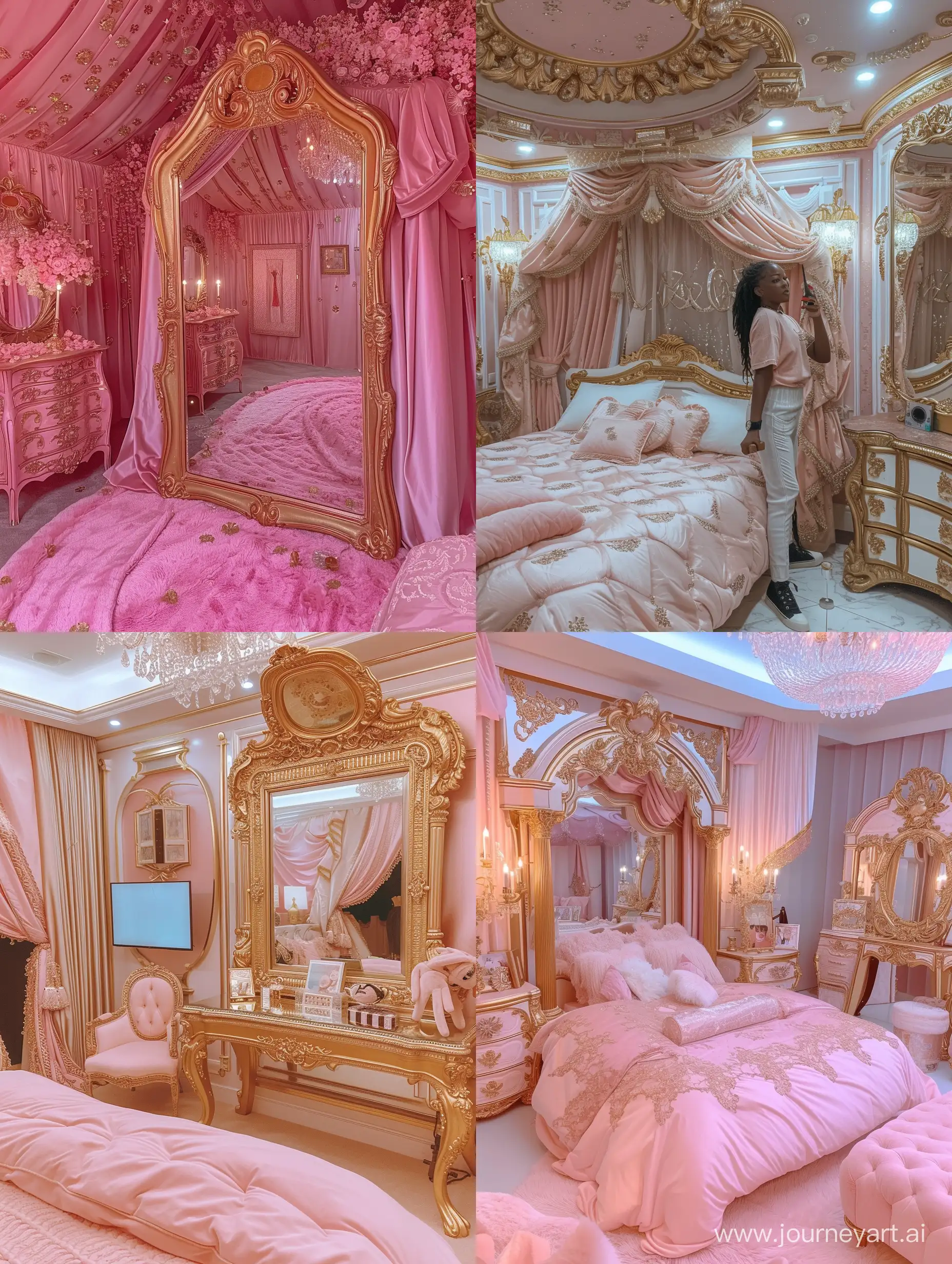 Nicki-Minaj-Glamorous-Mirror-Selfie-in-Pink-and-Gold-Bedroom