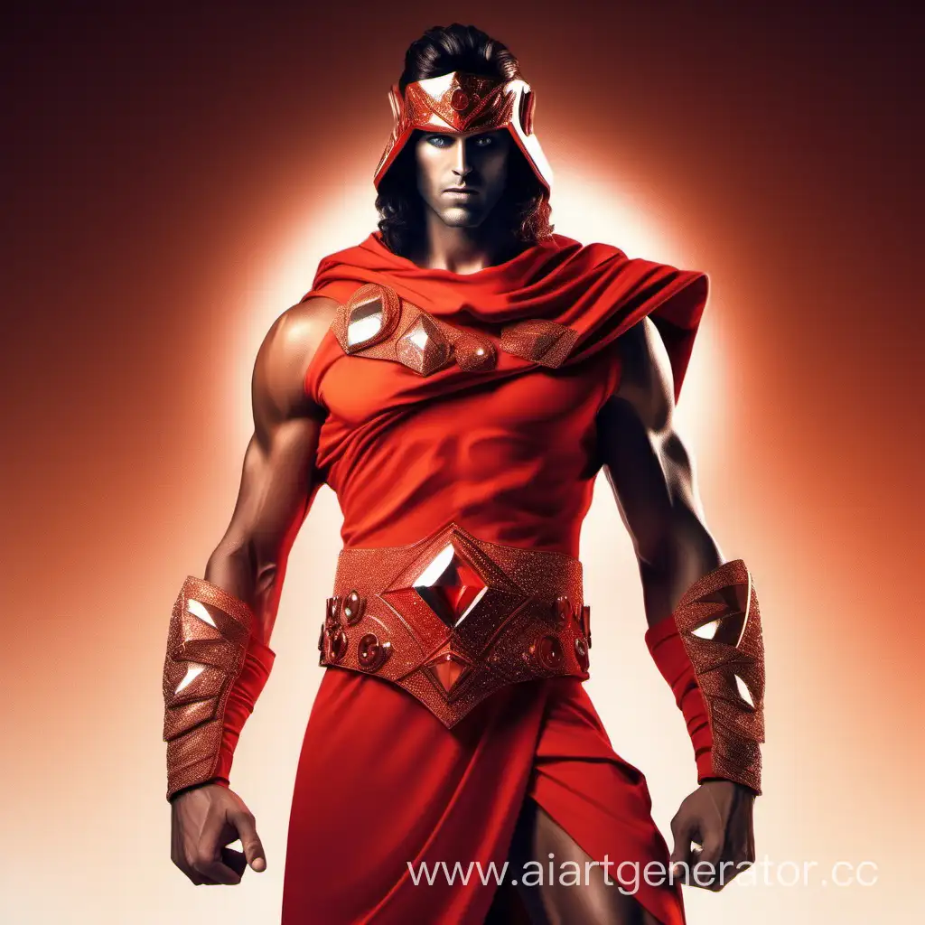 Majestic-Mars-Greek-God-in-RedOrange-Costume-with-Diamond-Adornments