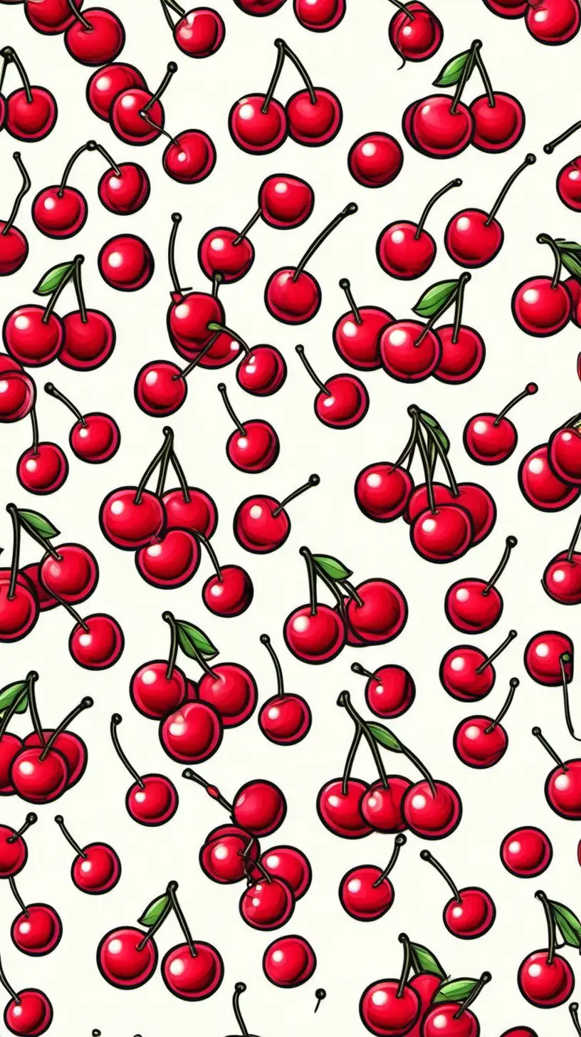 create an ongoing pattern of TINY cartoon cherries with a white background