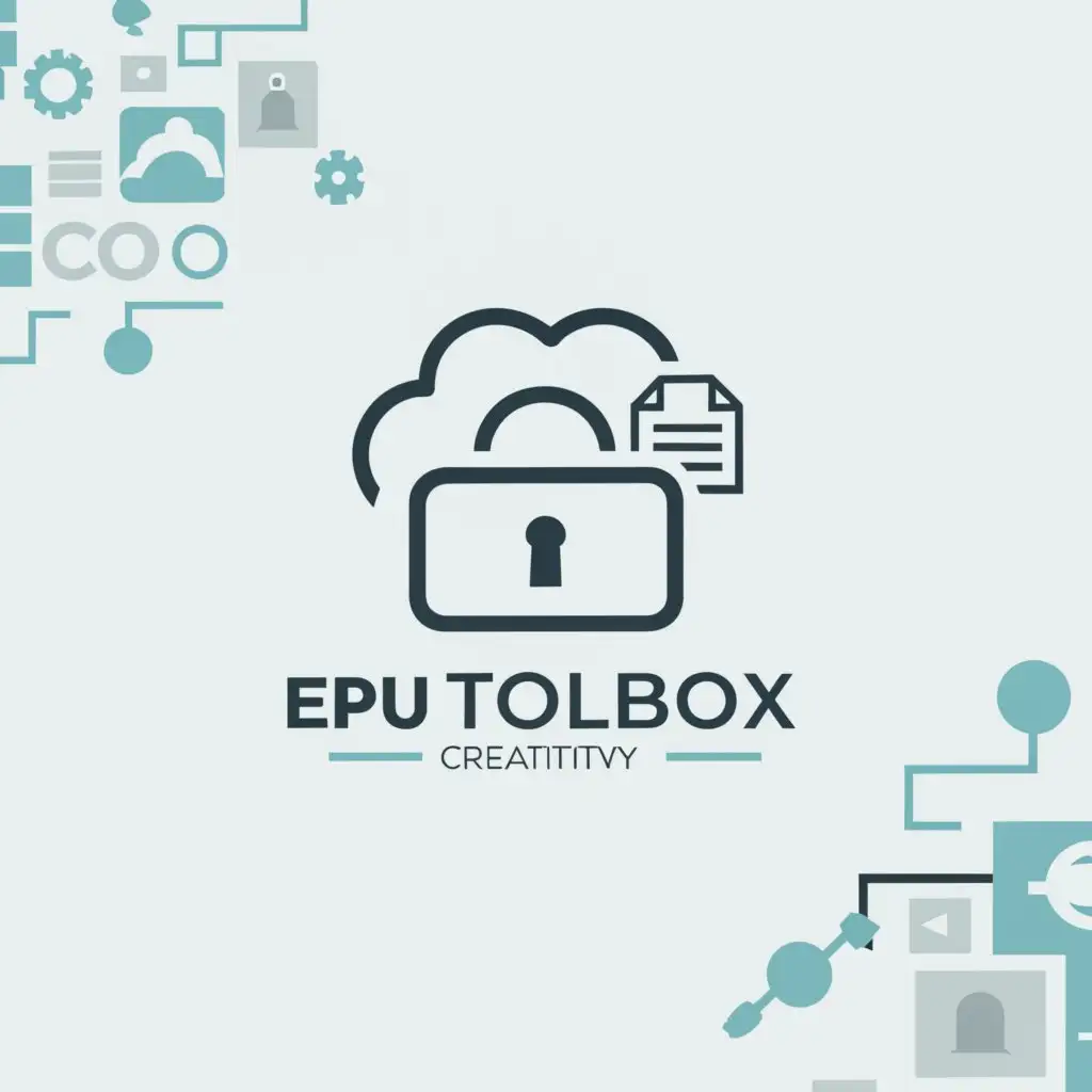a logo design,with the text "EPU Toolbox", main symbol:a lock, a notepad, a cloud, in a box, colored in a light blue color,Minimalistic,be used in Internet industry,clear background