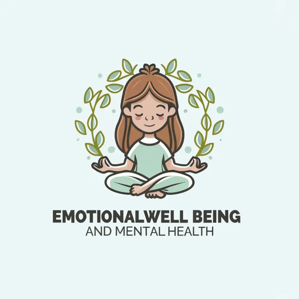 a logo design,with the text "emotional well being and mental health", main symbol:cute girl child meditating symbol,Minimalistic,be used in Nonprofit industry,clear background
