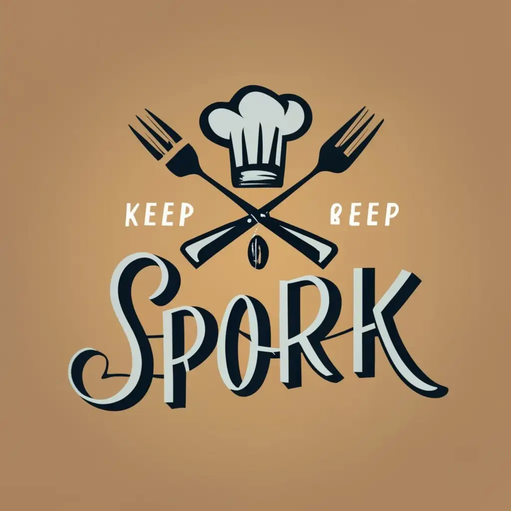 logo, a spork. a cross between a fork and a spoon. and/ or a chef hat with a fork and spoon, with the text "Spork", typography, be used in Restaurant industry

instead of a bow, add a chef hat. keep the spork and the font.  

remove the "keep" and "bow". then put the spork and put the chef hat trident symbol next to it on the left