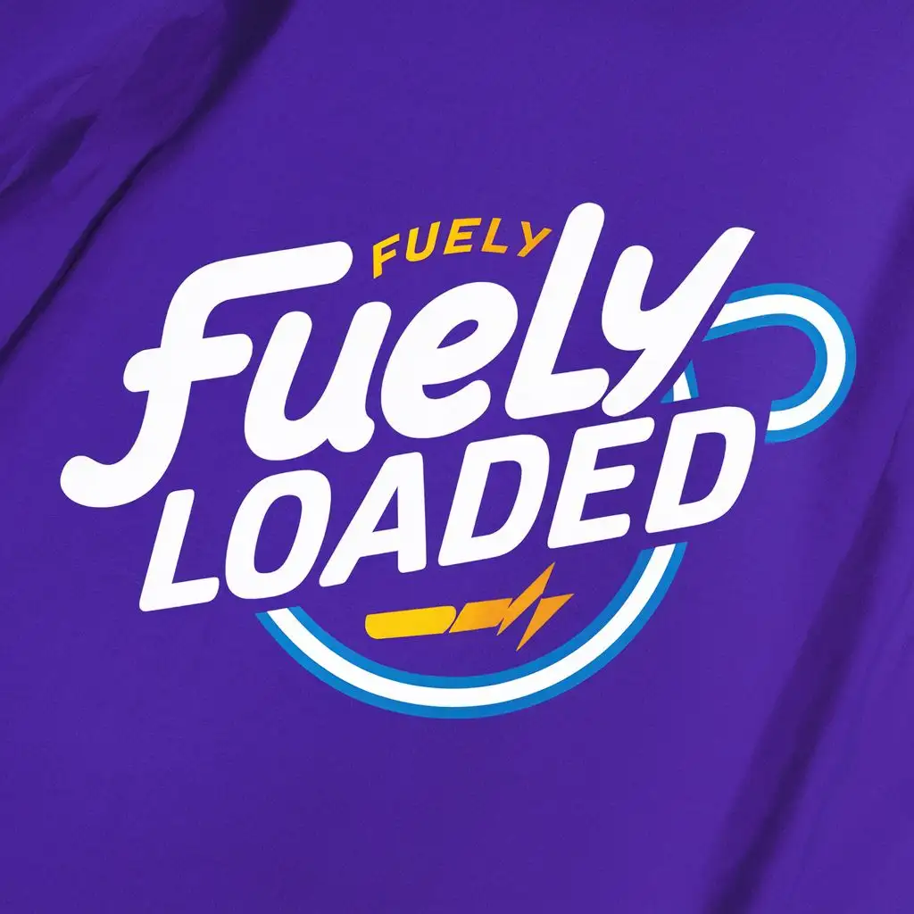 logo, """Hose spelling Fuely 
Fuel Pump Nozzle

blue
""", with the text ""Fuely Loaded"", typography