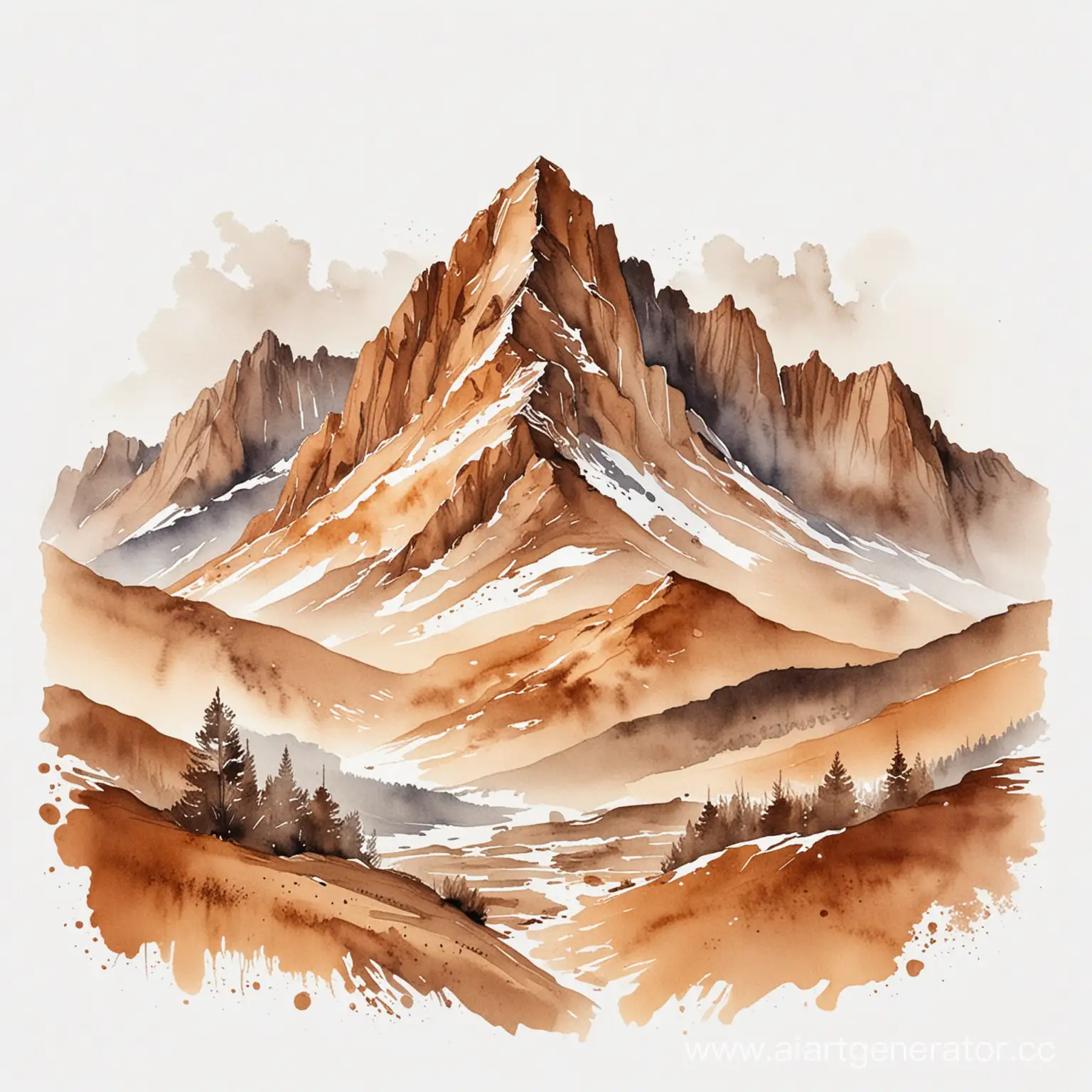 Watercolor-Brown-Mountain-Landscape-on-White-Background
