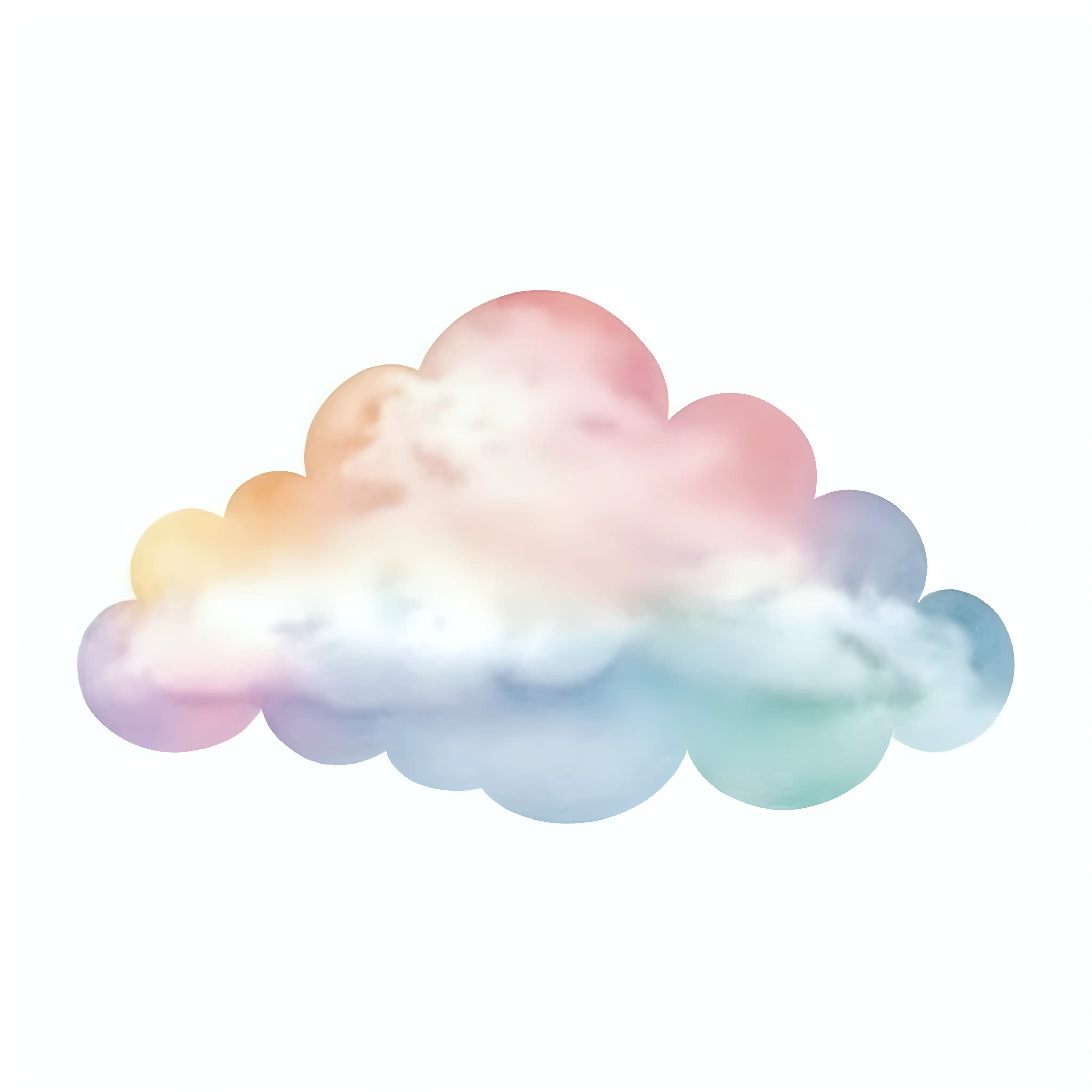 Pastel Colored Watercolored Style Long Cloud on White Background