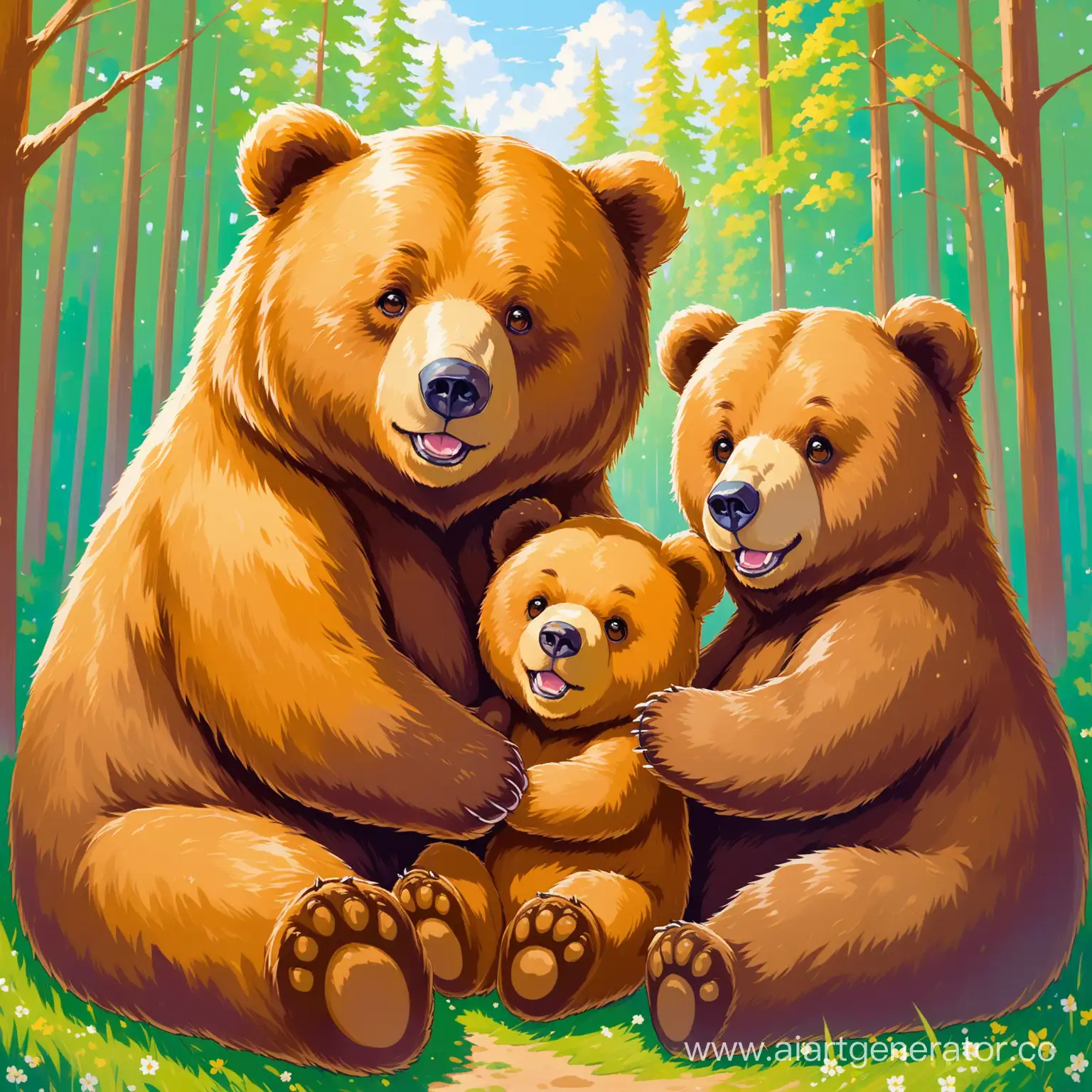 Three-Bears-in-a-Serene-Forest-Painting