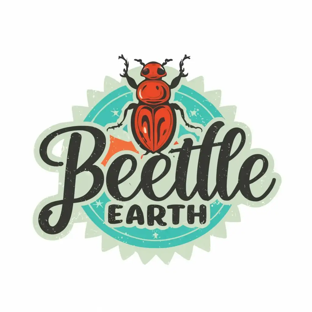 logo, beetle funny, with the text "beetle earth", typography