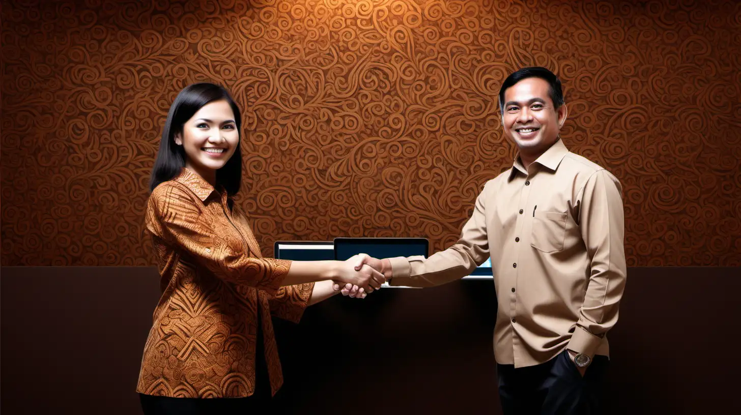 Indonesian Business Collaboration Two Staff Members Shake Hands in New Branch Office